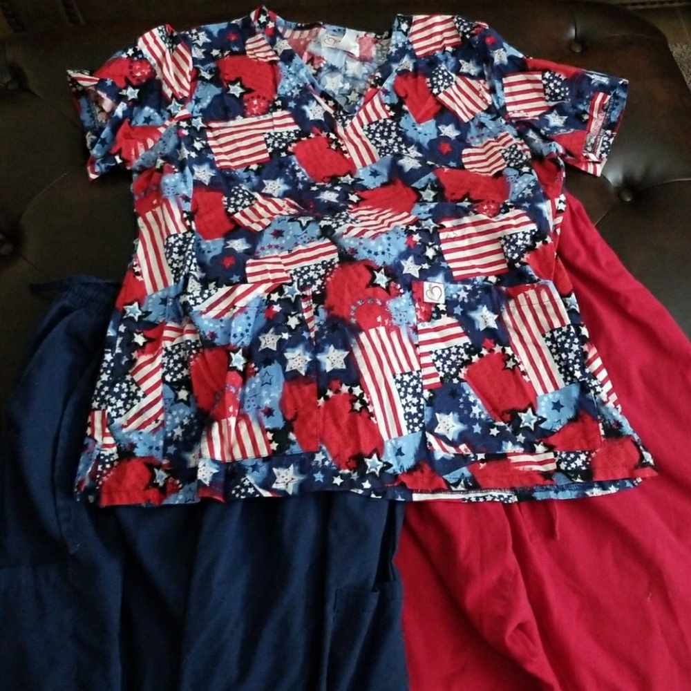 Patriotic scrub outfit..2 pairs pants
